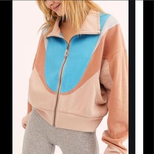 Free People Color-block Cotton Zip Up